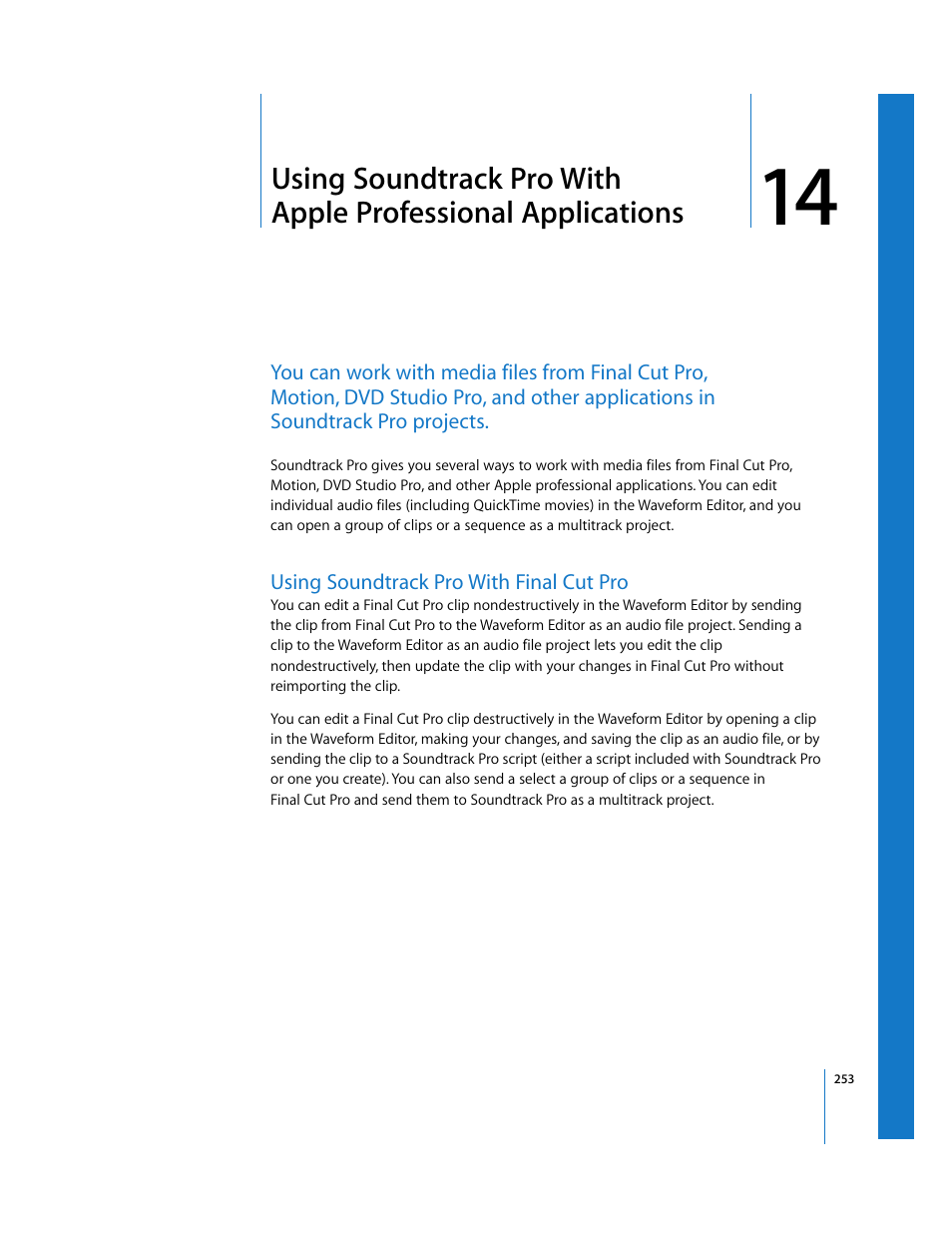 Using soundtrack pro with final cut pro, Chapter 14 | Apple Soundtrack Pro User Manual | Page 253 / 311