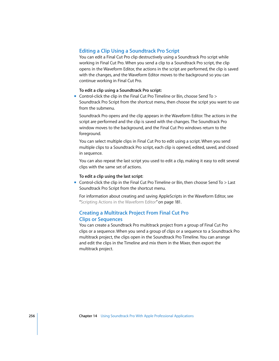 Editing a clip using a soundtrack pro script | Apple Soundtrack Pro User Manual | Page 256 / 311