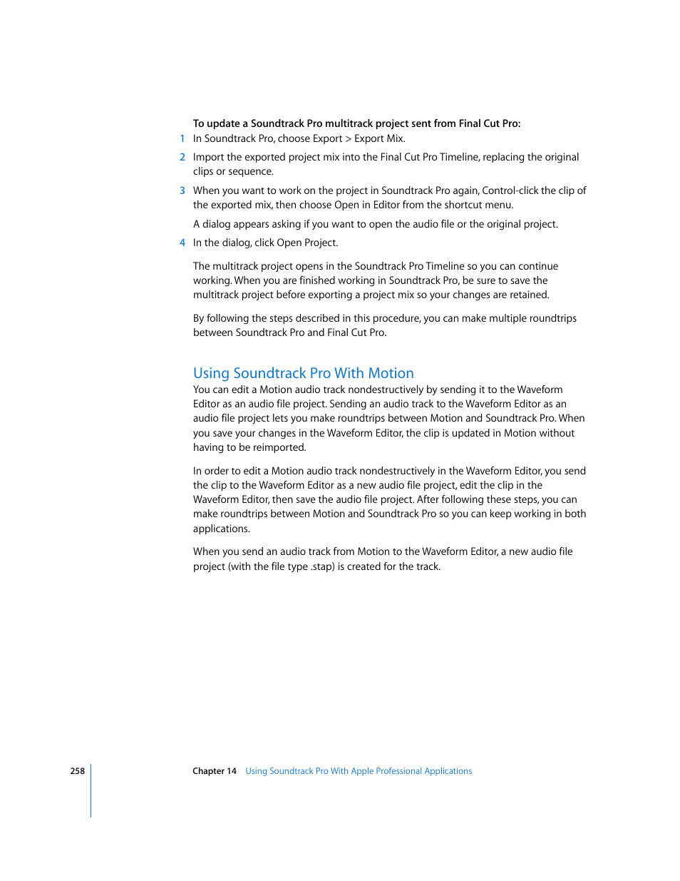 Using soundtrack pro with motion | Apple Soundtrack Pro User Manual | Page 258 / 311