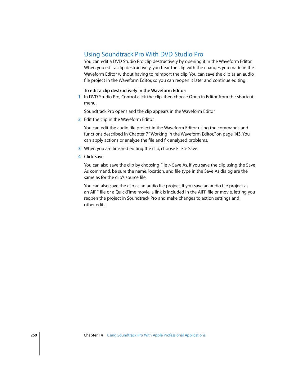 Using soundtrack pro with dvd studio pro | Apple Soundtrack Pro User Manual | Page 260 / 311