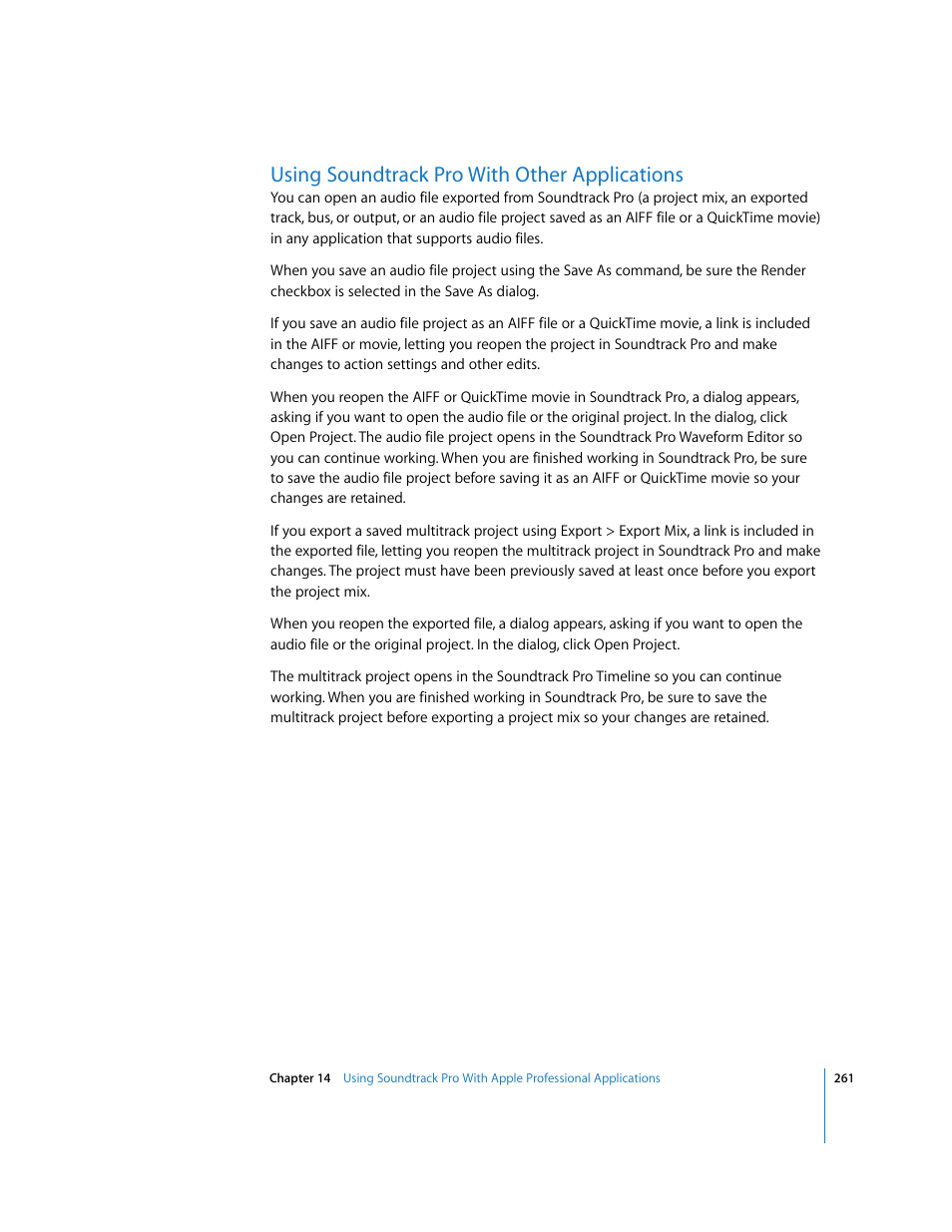 Using soundtrack pro with other applications | Apple Soundtrack Pro User Manual | Page 261 / 311