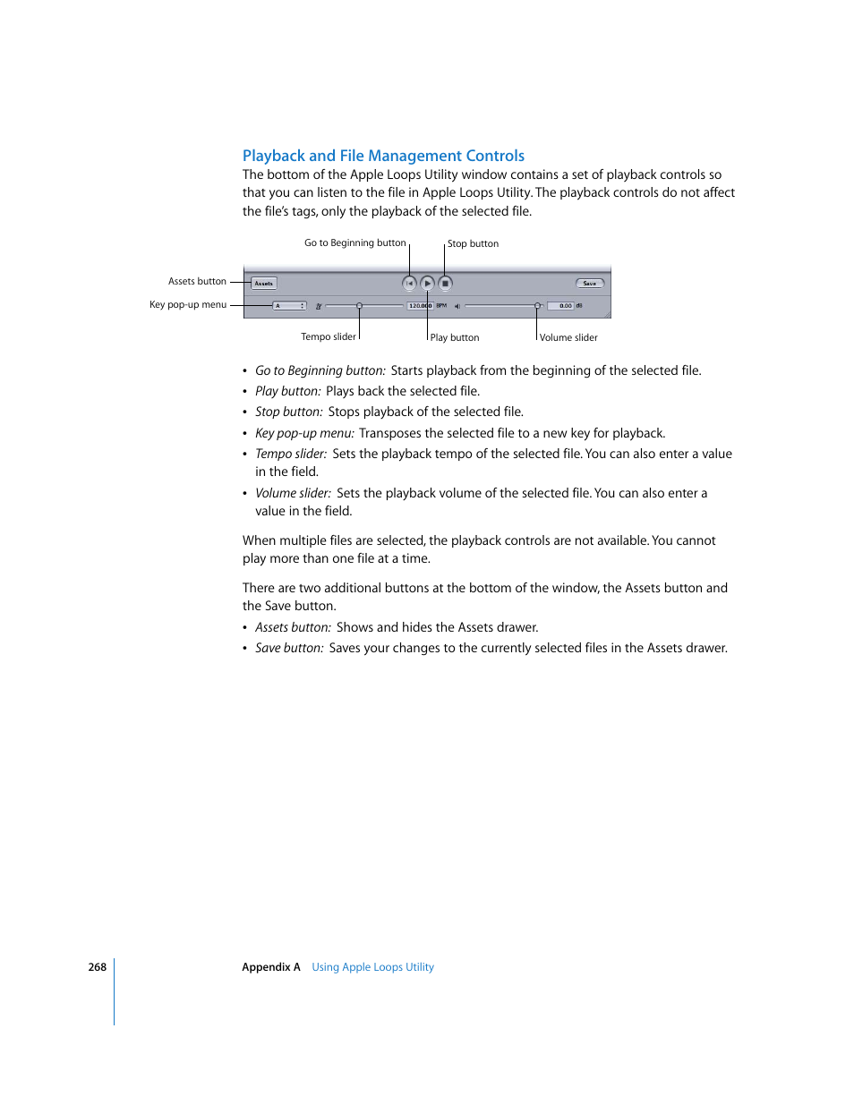 Playback and file management controls | Apple Soundtrack Pro User Manual | Page 268 / 311