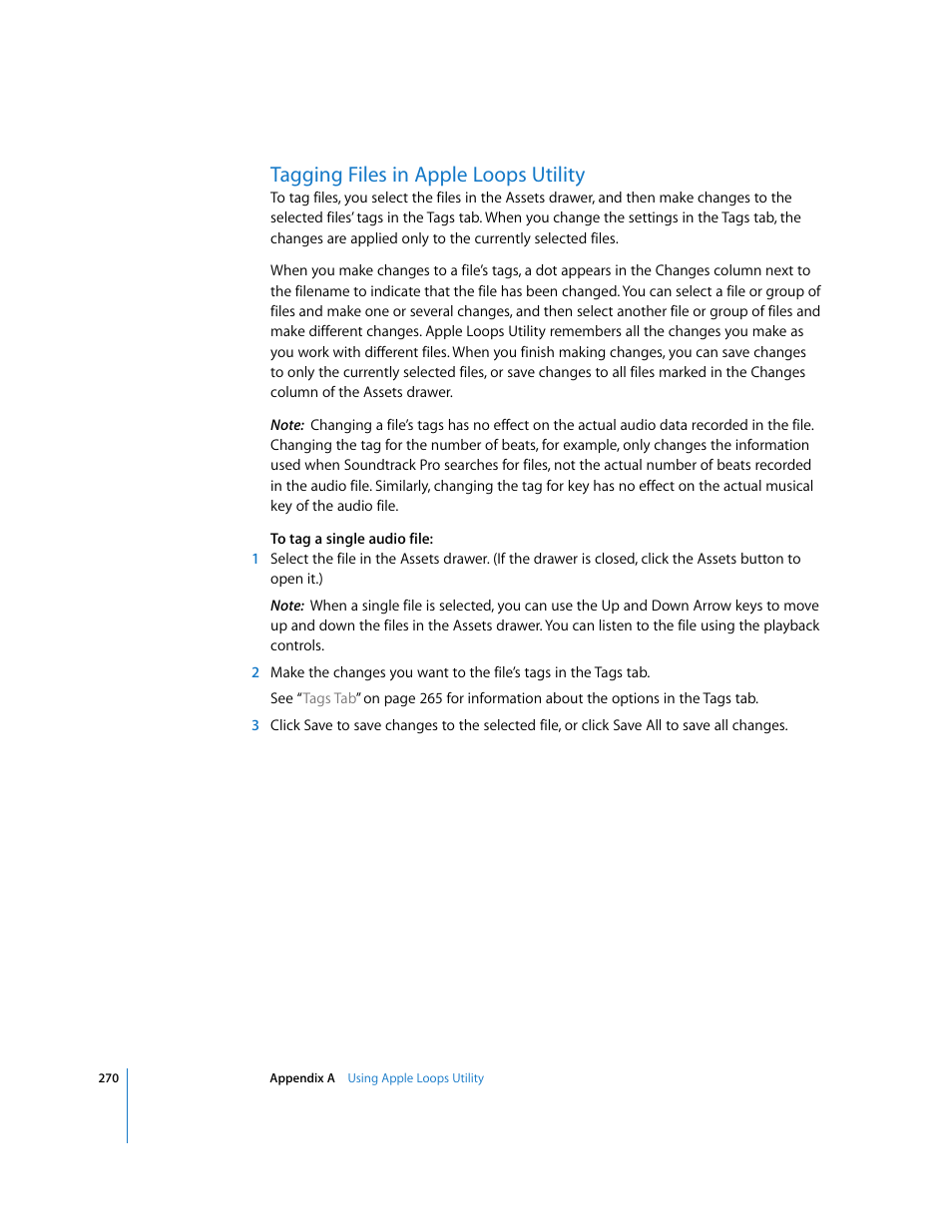 Tagging files in apple loops utility | Apple Soundtrack Pro User Manual | Page 270 / 311