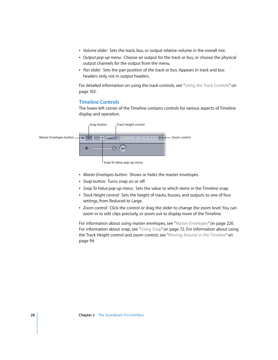 Timeline controls, Timeline, Controls | Timeline c ontrols | Apple Soundtrack Pro User Manual | Page 28 / 311