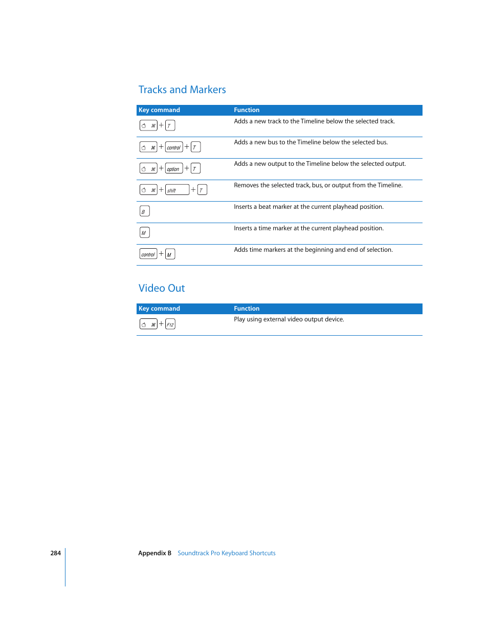 Tracks and markers, Video out, Tracks and markers video out | Apple Soundtrack Pro User Manual | Page 284 / 311