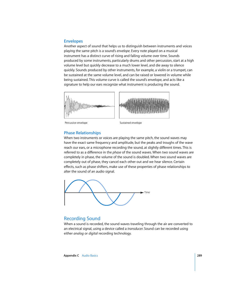 Envelopes, Phase relationships, Recording sound | Apple Soundtrack Pro User Manual | Page 289 / 311