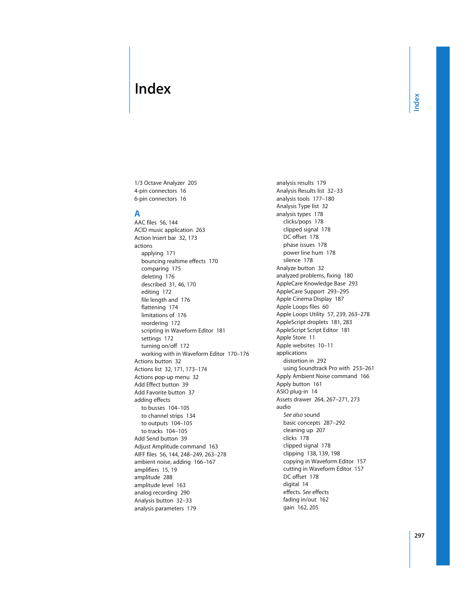 Index | Apple Soundtrack Pro User Manual | Page 297 / 311