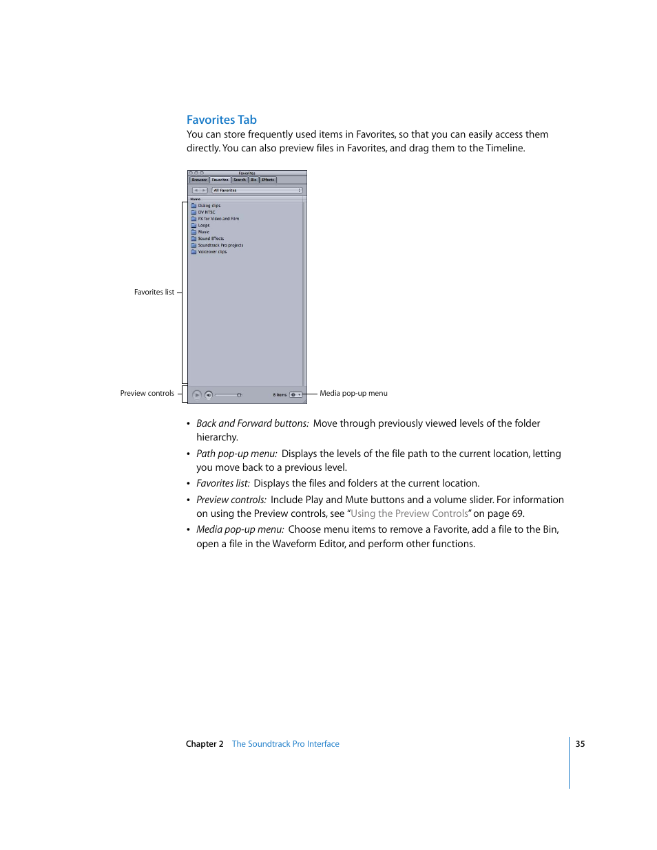 Favorites tab | Apple Soundtrack Pro User Manual | Page 35 / 311