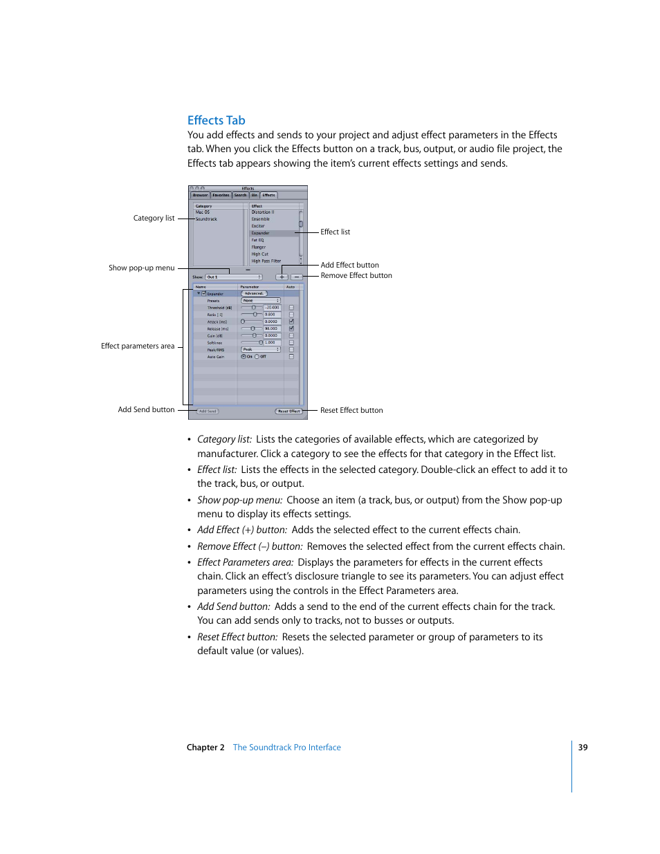 Effects tab | Apple Soundtrack Pro User Manual | Page 39 / 311