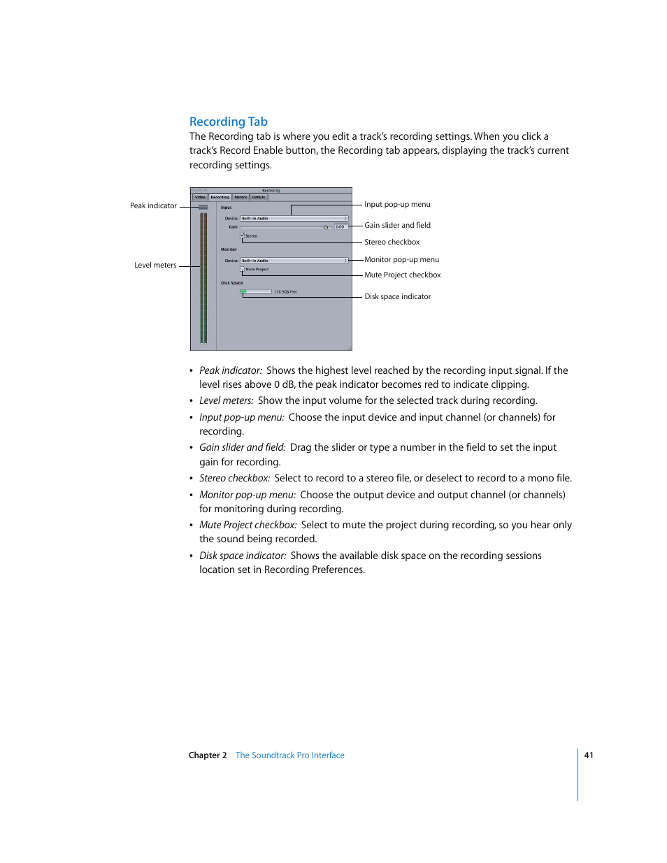 Recording tab | Apple Soundtrack Pro User Manual | Page 41 / 311