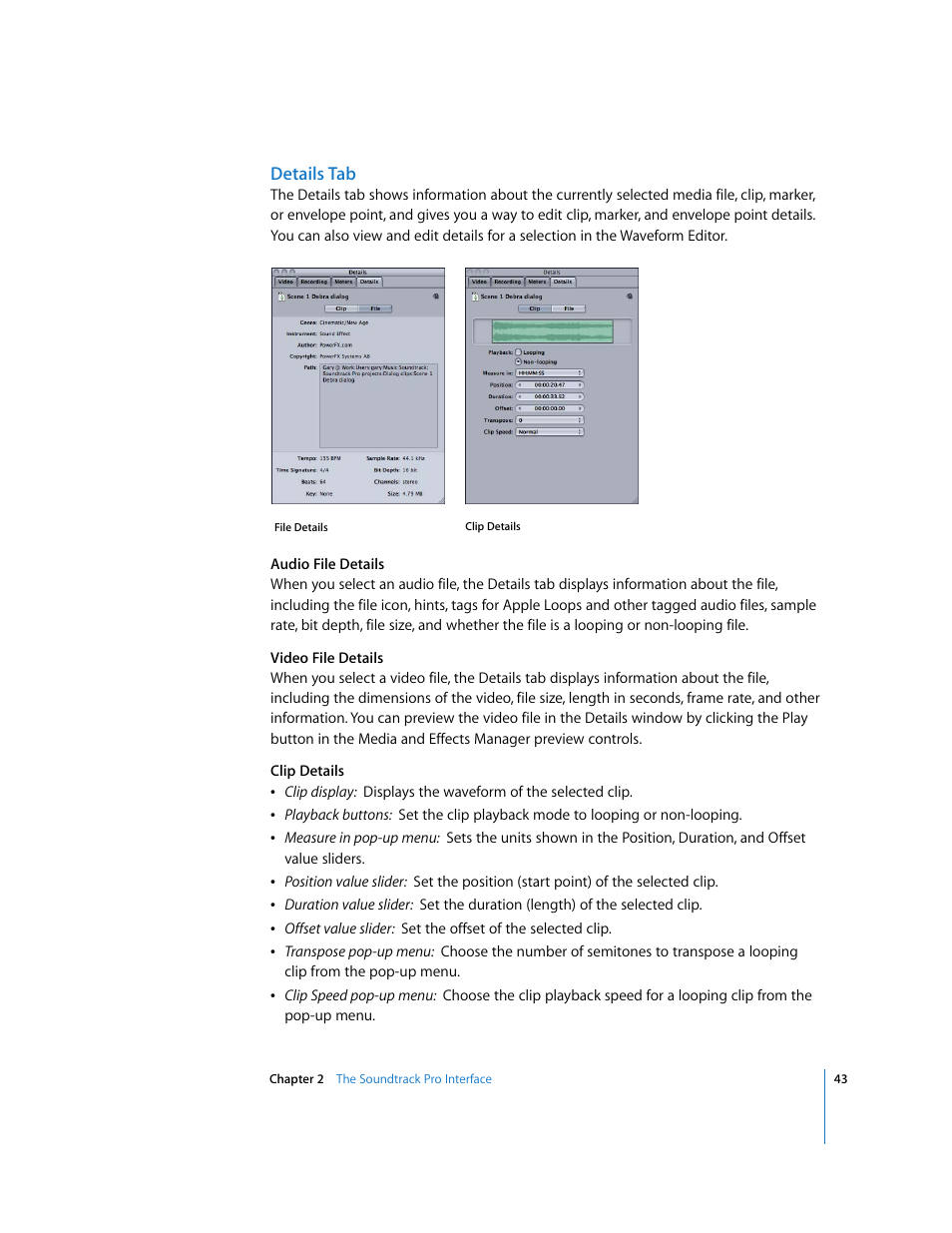 Details tab | Apple Soundtrack Pro User Manual | Page 43 / 311