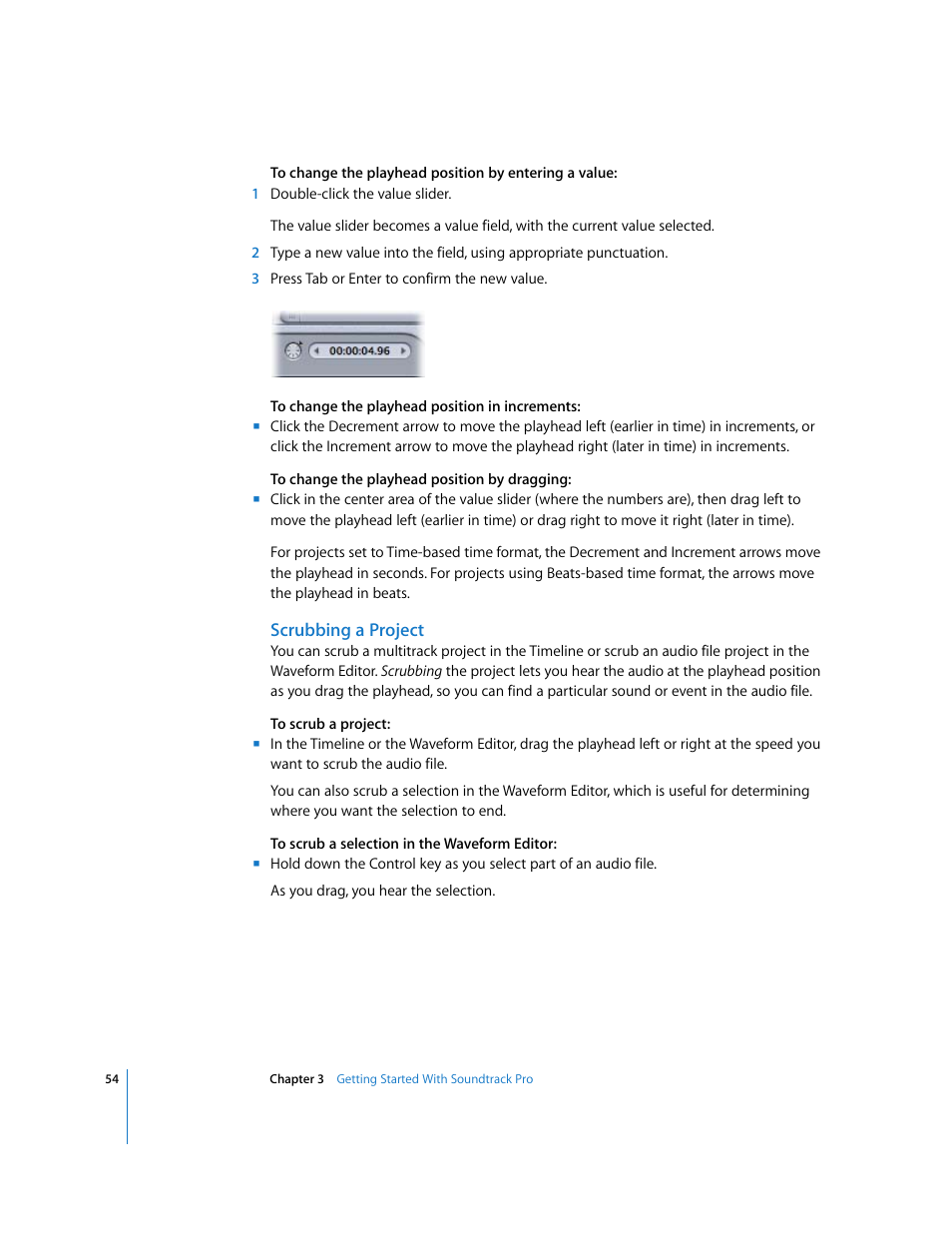 Scrubbing a project | Apple Soundtrack Pro User Manual | Page 54 / 311