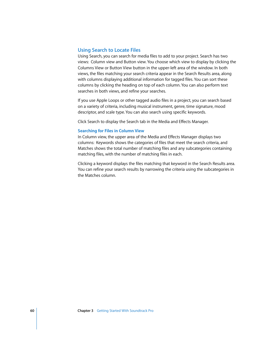 Using search to locate files | Apple Soundtrack Pro User Manual | Page 60 / 311