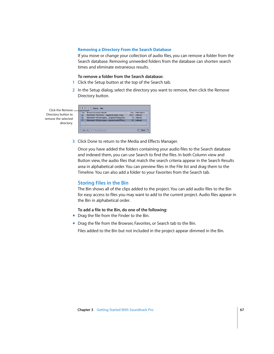 Storing files in the bin | Apple Soundtrack Pro User Manual | Page 67 / 311