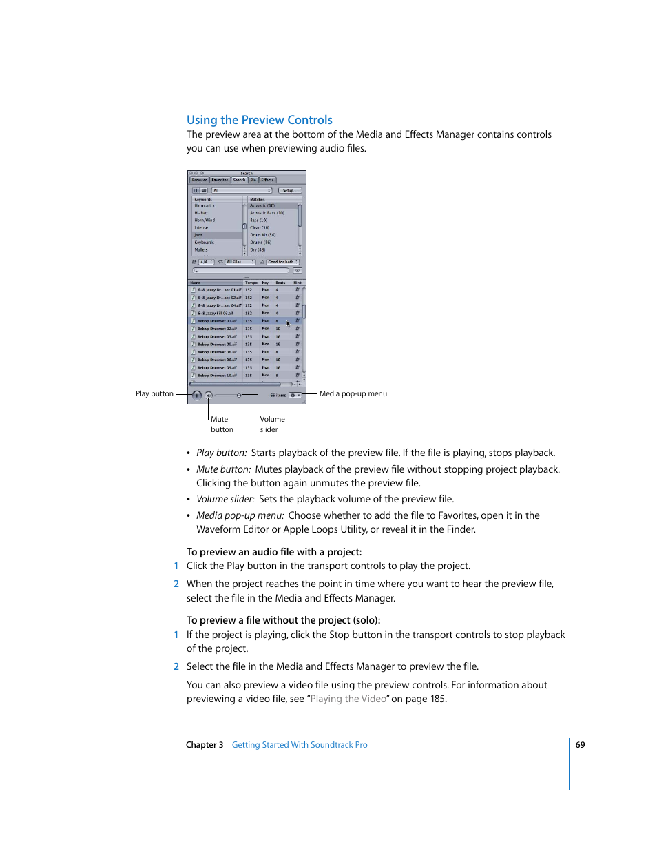 Using the preview controls | Apple Soundtrack Pro User Manual | Page 69 / 311
