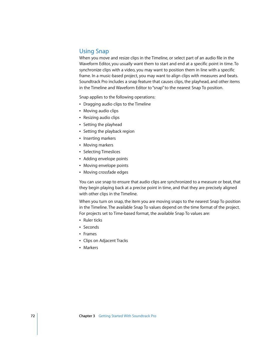 Using snap | Apple Soundtrack Pro User Manual | Page 72 / 311