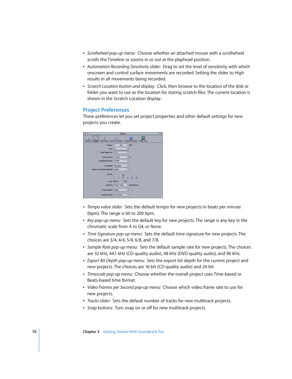 Project preferences | Apple Soundtrack Pro User Manual | Page 76 / 311