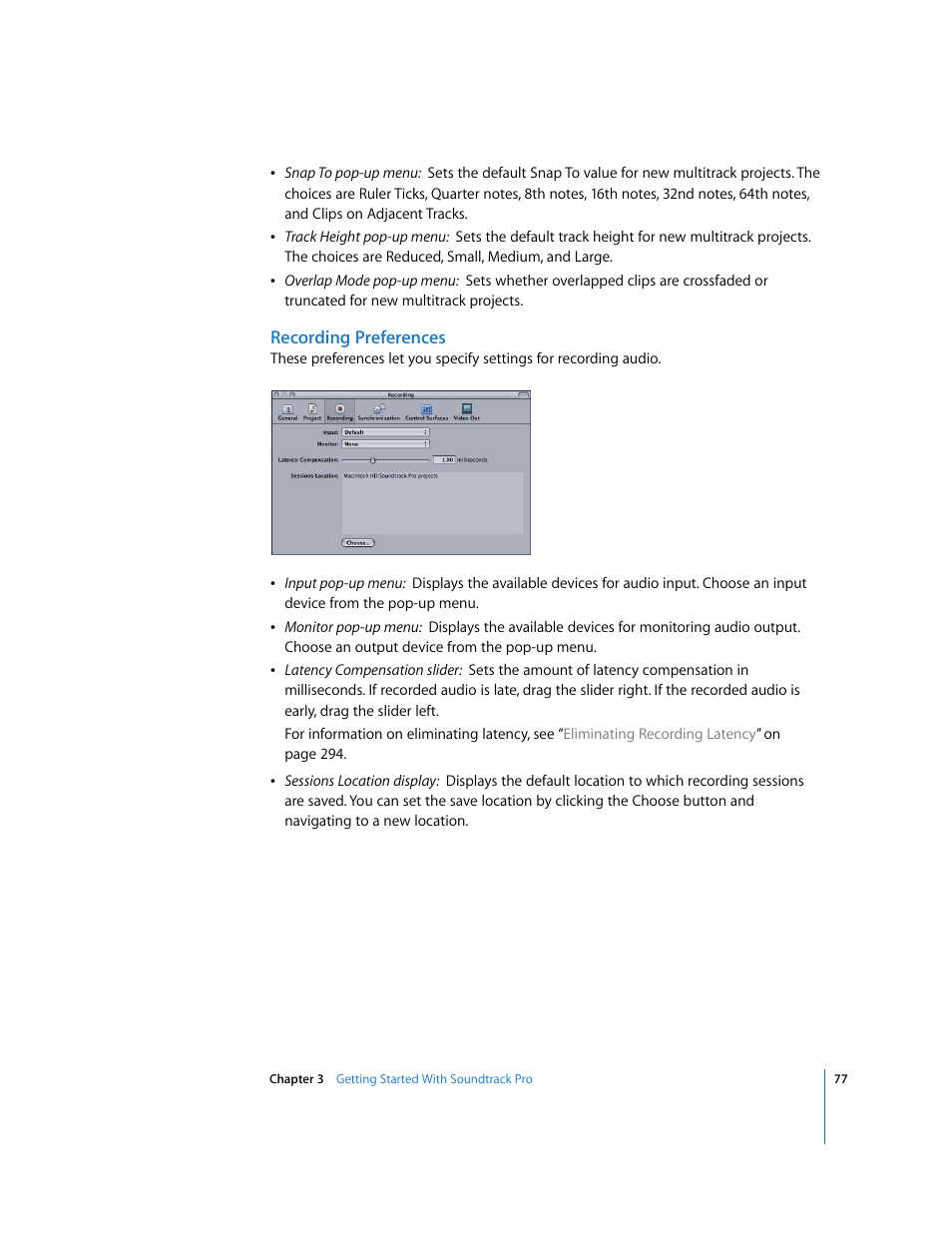 Recording preferences | Apple Soundtrack Pro User Manual | Page 77 / 311