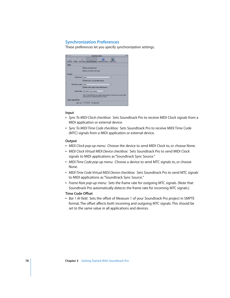 Synchronization preferences | Apple Soundtrack Pro User Manual | Page 78 / 311