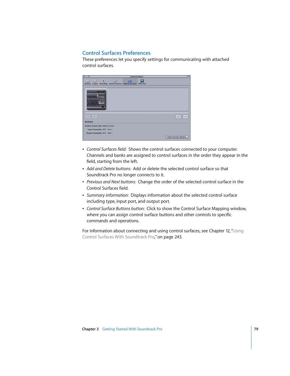 Control surfaces preferences | Apple Soundtrack Pro User Manual | Page 79 / 311