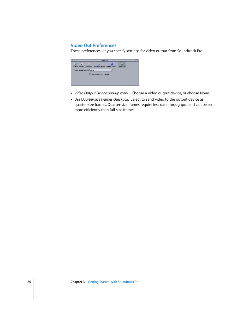 Video out preferences | Apple Soundtrack Pro User Manual | Page 80 / 311