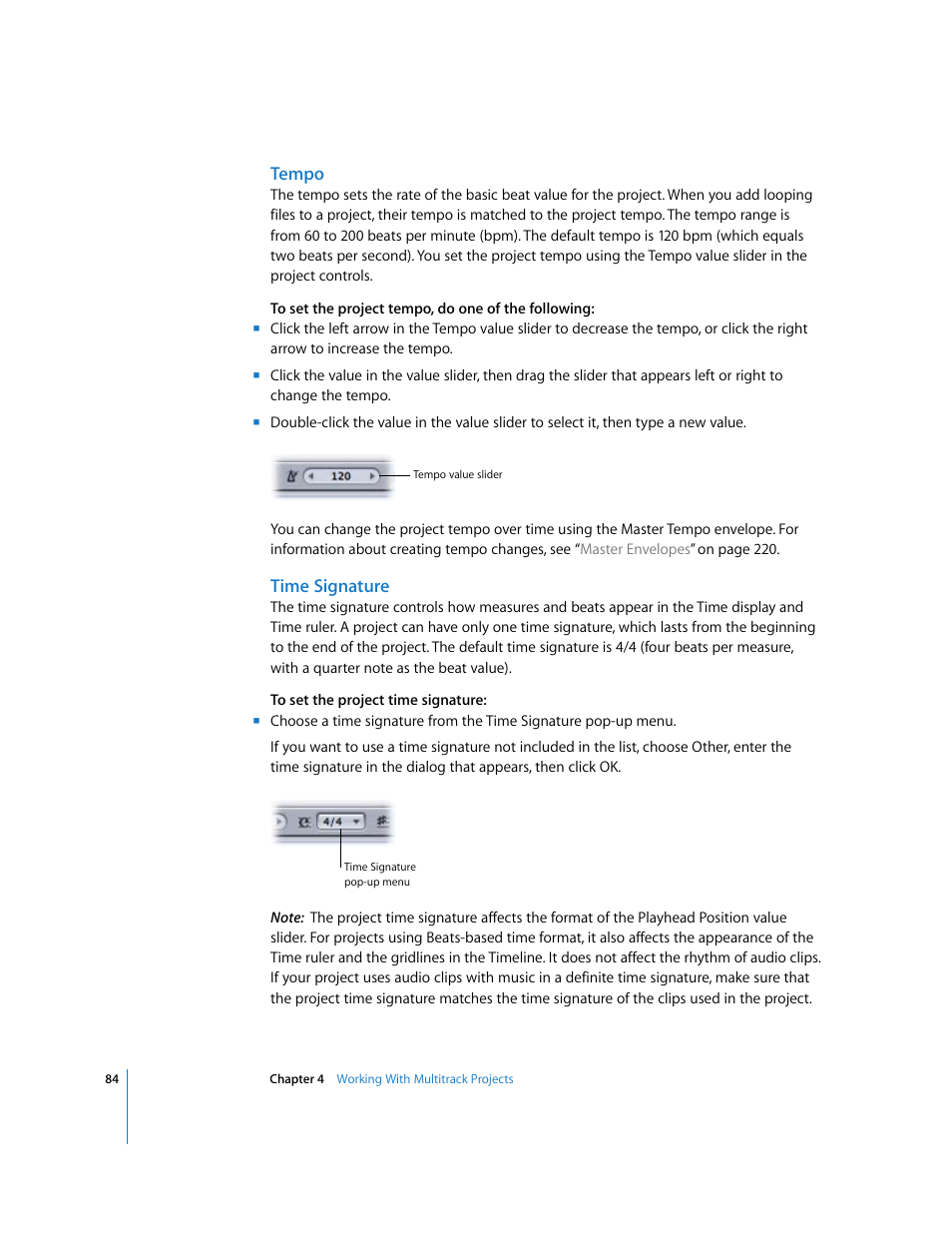 Tempo, Time signature | Apple Soundtrack Pro User Manual | Page 84 / 311