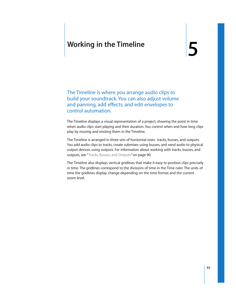 Working in the timeline, Chapter 5, See chapter 5 | Apple Soundtrack Pro User Manual | Page 93 / 311