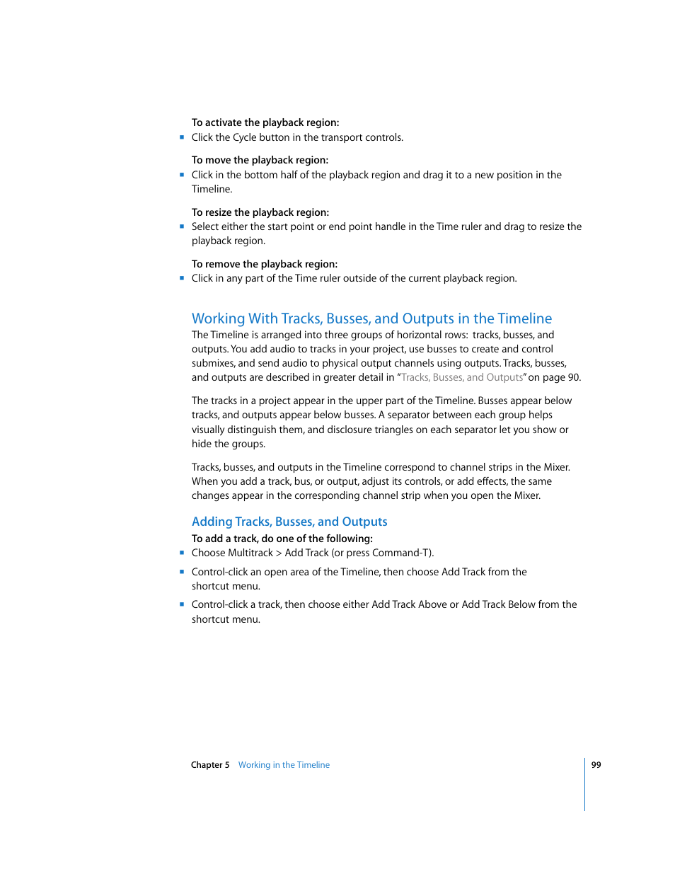 Adding tracks, busses, and outputs | Apple Soundtrack Pro User Manual | Page 99 / 311