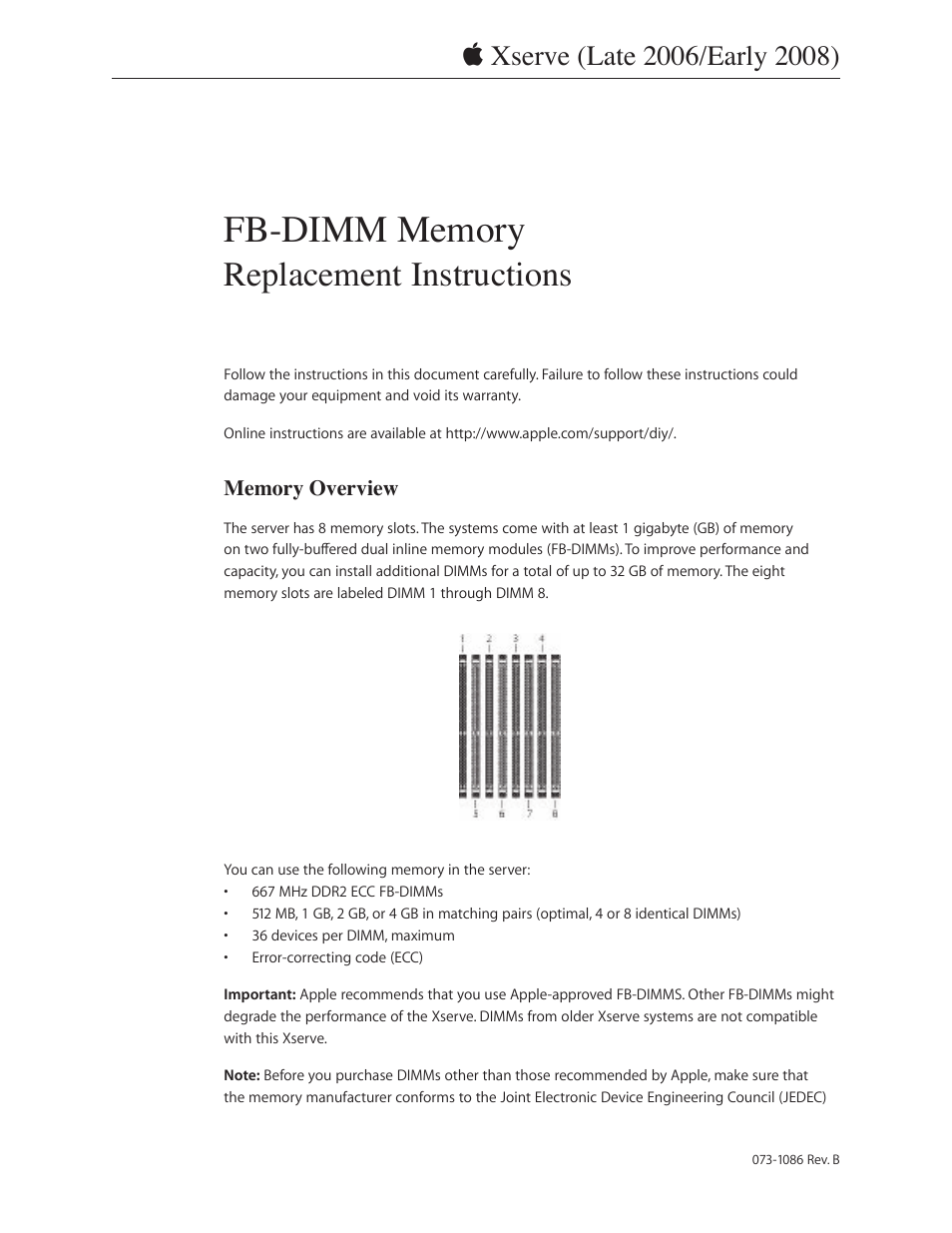 Apple Xserve (Early 2008) DIY Procedure for FB-DIMM Memory User Manual | 6 pages