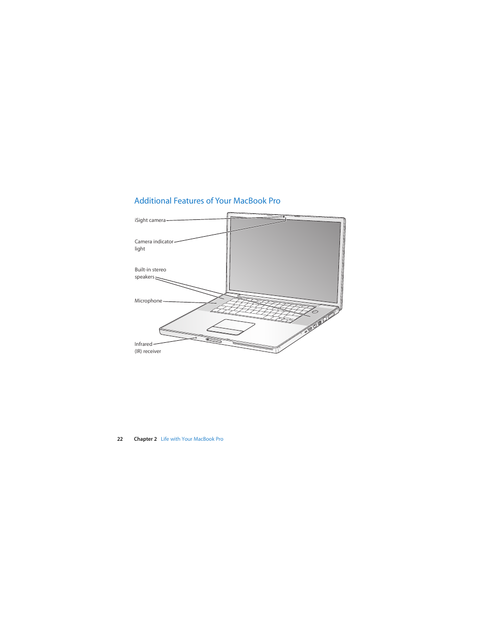 Additional features of your macbook pro | Apple MacBook Pro (15-inch and 17-inch, Inel Core 2 Duo) User Manual | Page 22 / 80