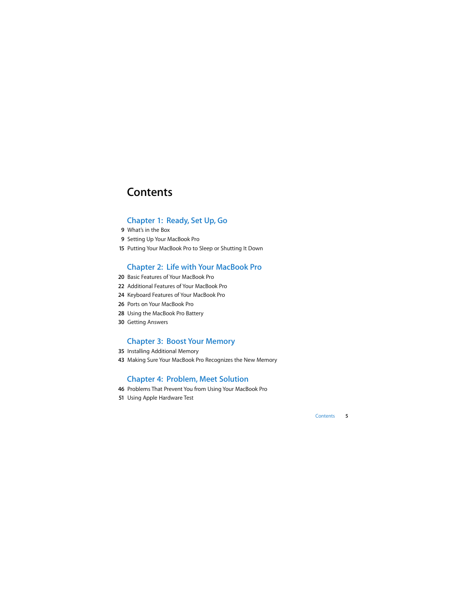 Apple MacBook Pro (15-inch and 17-inch, Inel Core 2 Duo) User Manual | Page 5 / 80