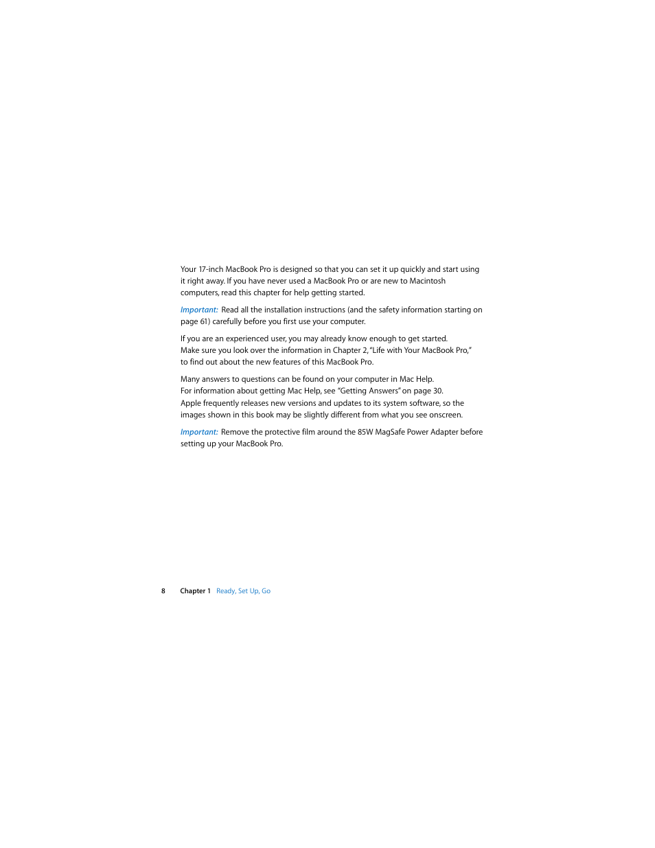 Apple MacBook Pro (15-inch and 17-inch, Inel Core 2 Duo) User Manual | Page 8 / 80