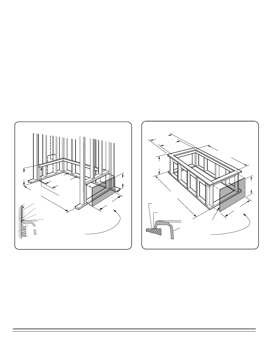 Typical recess installation, Typical pier type installation, Framing and installation | American Standard Stratford Whirlpool/Bathing Pool 2470.XXXW User Manual | Page 2 / 12