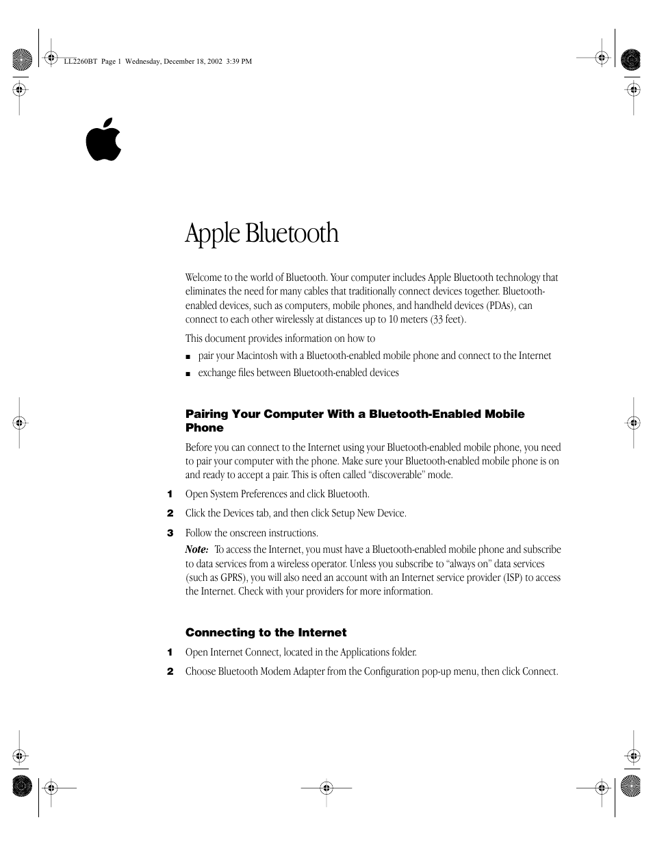 Apple Bluetooth User Manual | 4 pages