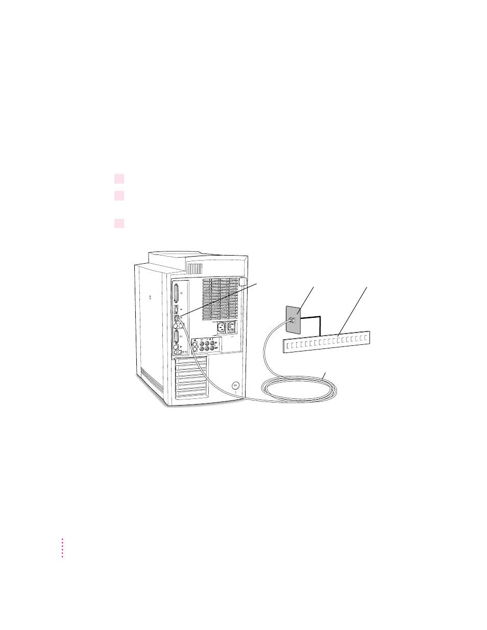 Connecting to a twisted-pair ethernet network, Connecting to a thin coaxial ethernet network | Apple Power Macintosh 8600 User Manual | Page 54 / 267