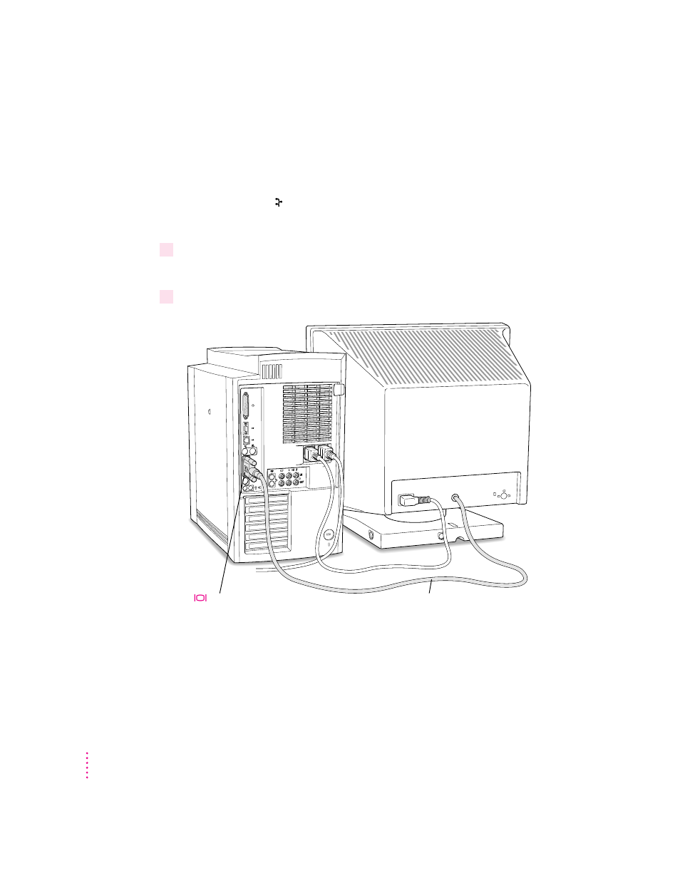 Connecting the monitor cable and adb cable | Apple Power Macintosh 8600 User Manual | Page 6 / 267