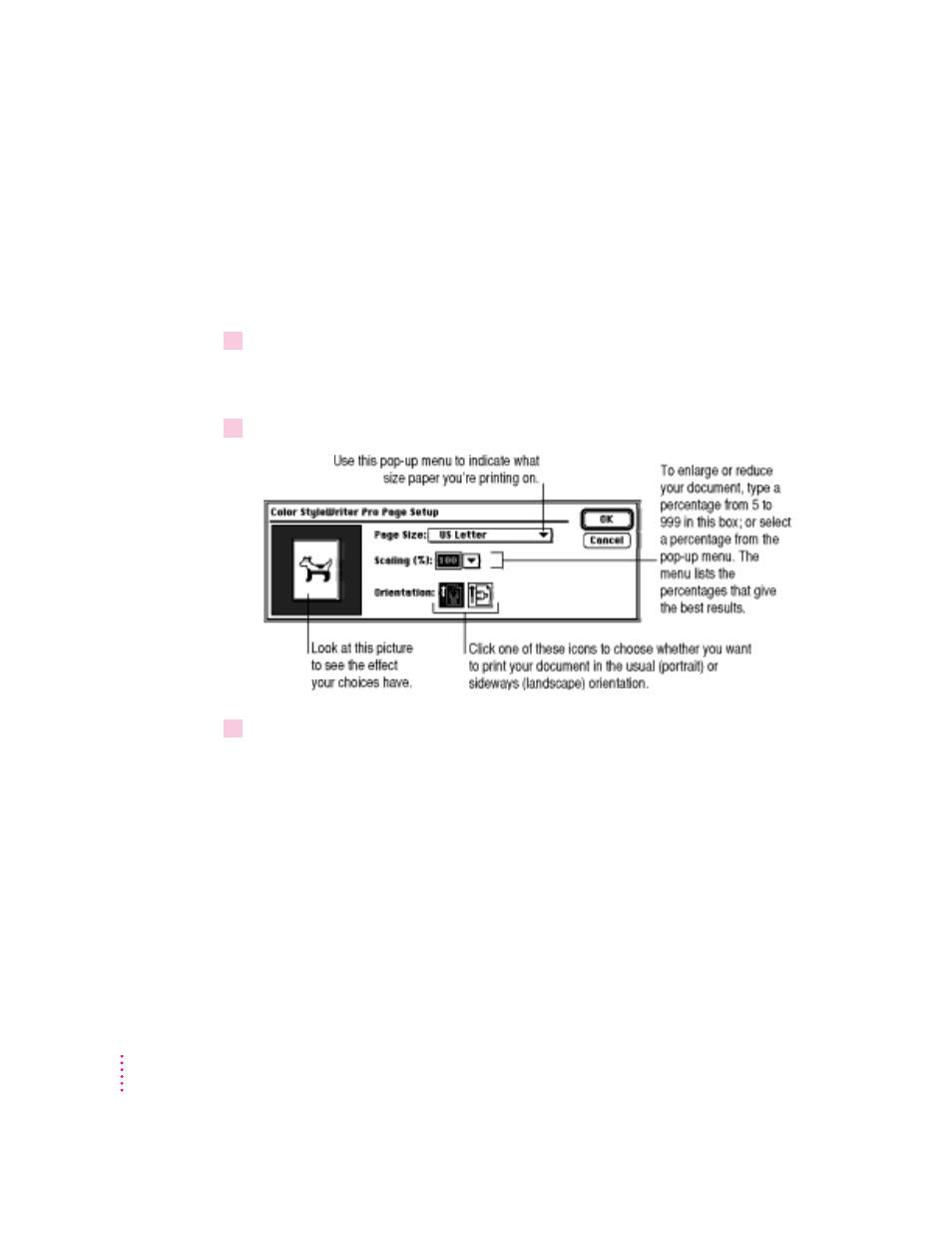 Defining the page setup | Apple Color StyleWriter Pro User Manual | Page 30 / 73