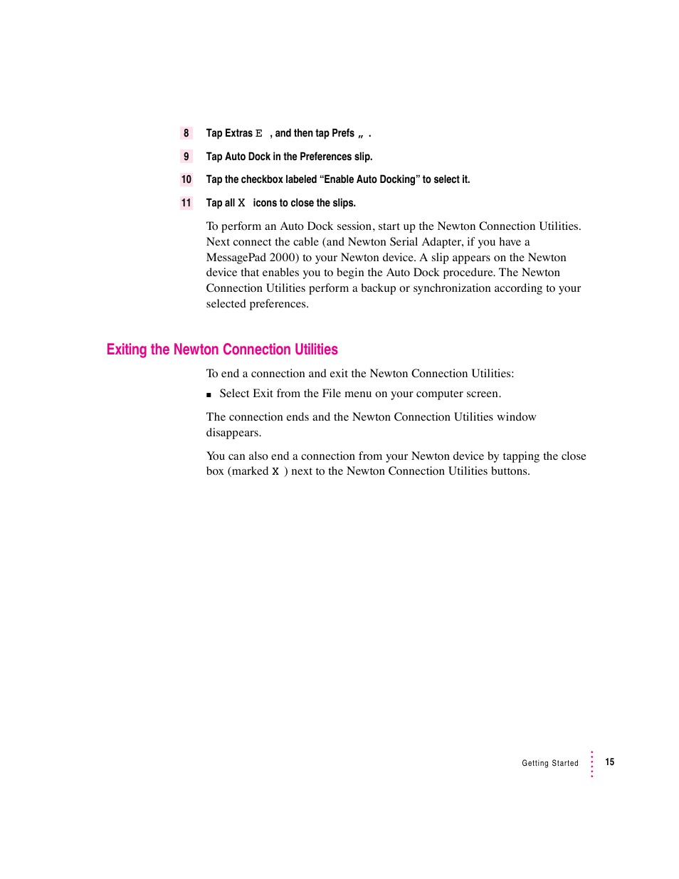 Exiting the newton connection utilities | Apple Newton Connection Utilities (for Windows) User Manual | Page 15 / 108