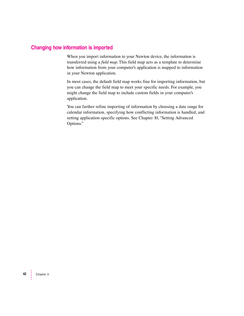 Changing how information is imported | Apple Newton Connection Utilities (for Windows) User Manual | Page 42 / 108
