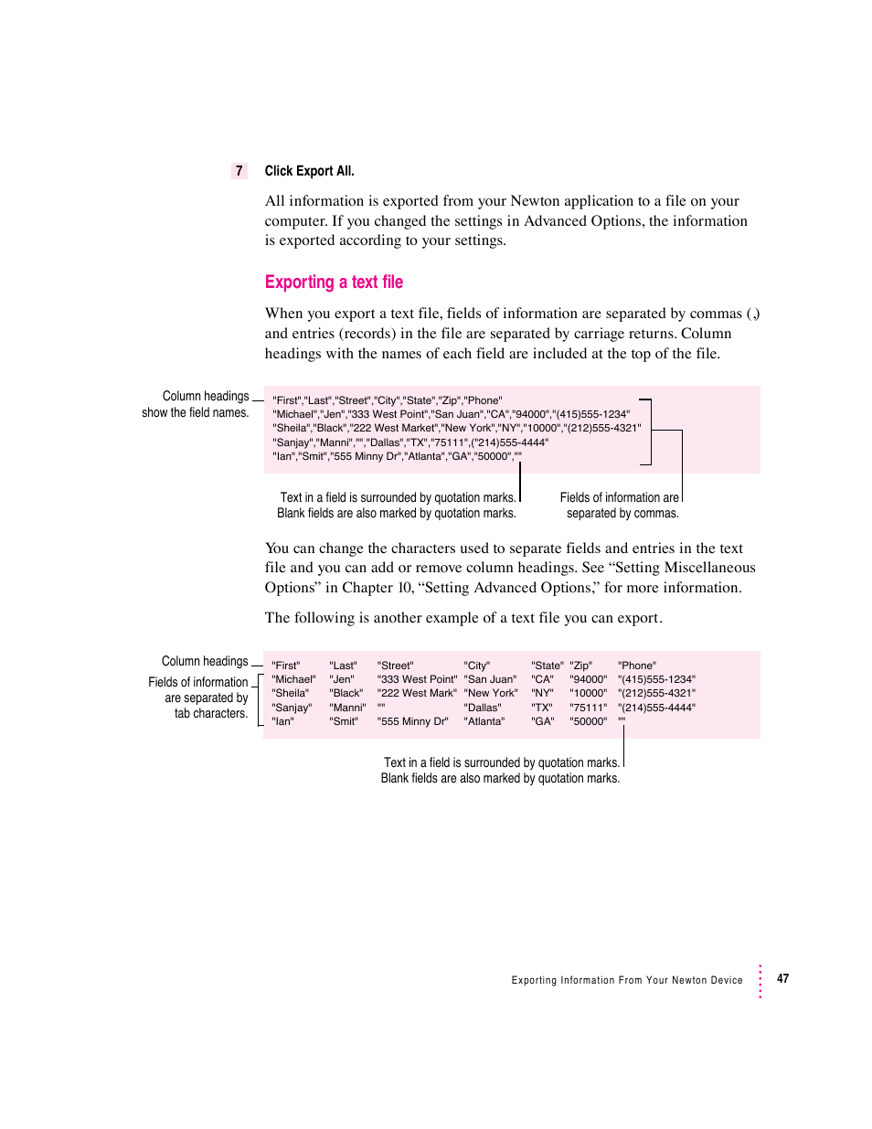 Exporting a text file | Apple Newton Connection Utilities (for Windows) User Manual | Page 47 / 108