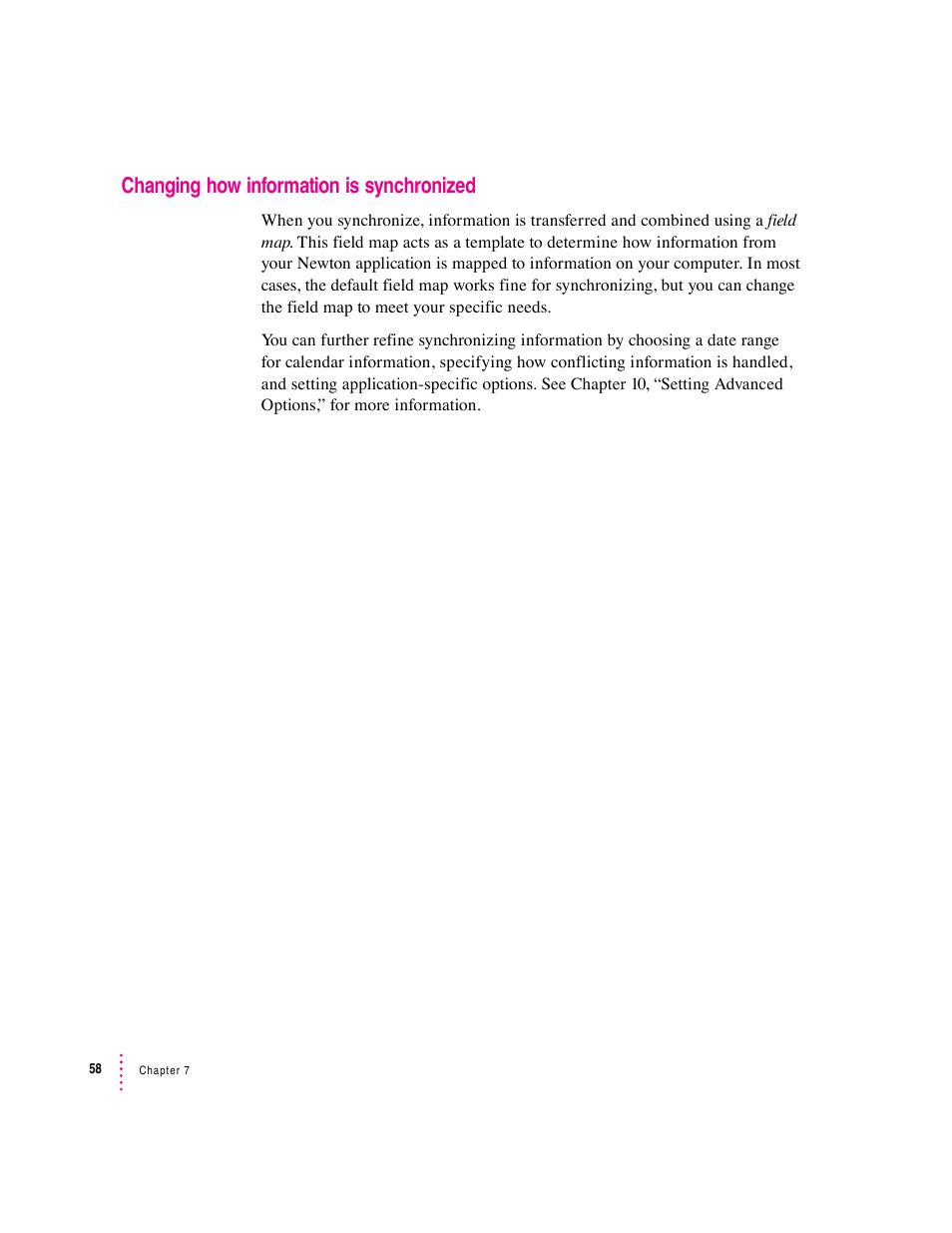 Changing how information is synchronized | Apple Newton Connection Utilities (for Windows) User Manual | Page 58 / 108