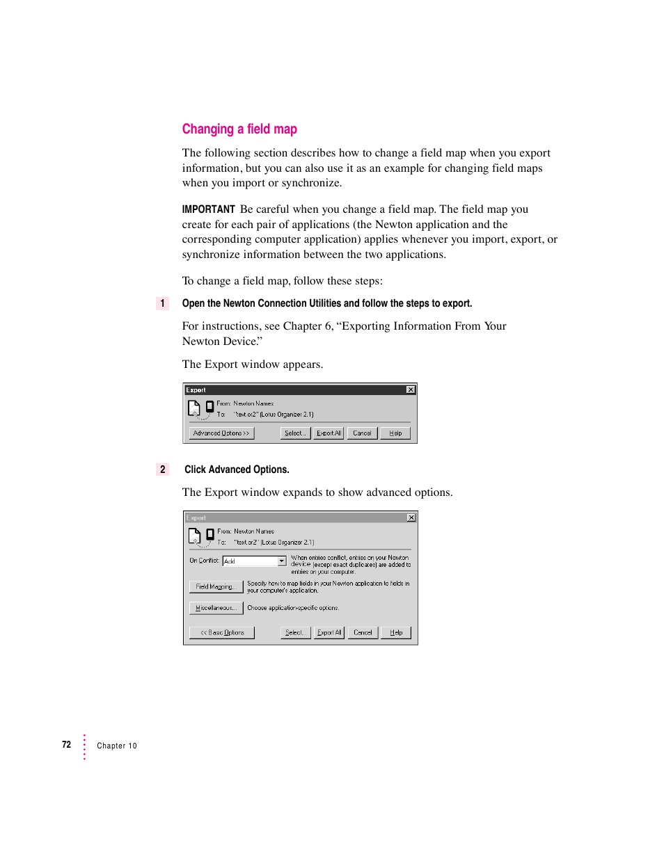 Changing a field map | Apple Newton Connection Utilities (for Windows) User Manual | Page 72 / 108