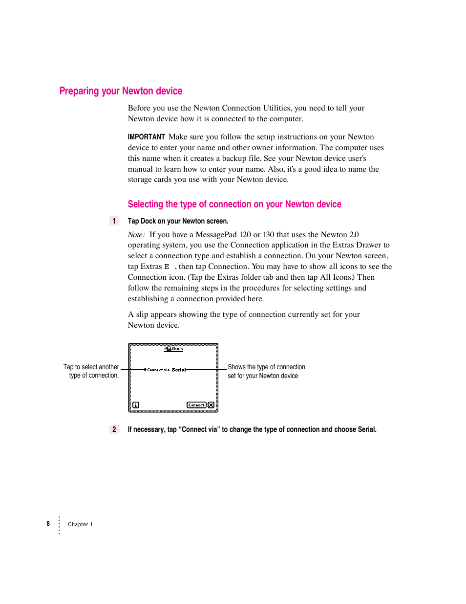 Preparing your newton device | Apple Newton Connection Utilities (for Windows) User Manual | Page 8 / 108