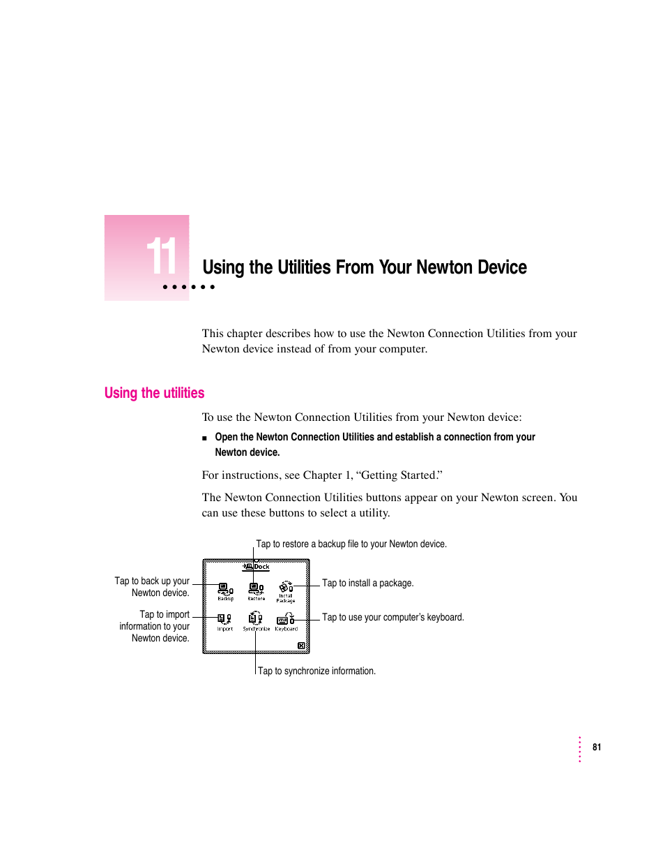 Using the utilities from your newton device | Apple Newton Connection Utilities (for Windows) User Manual | Page 81 / 108