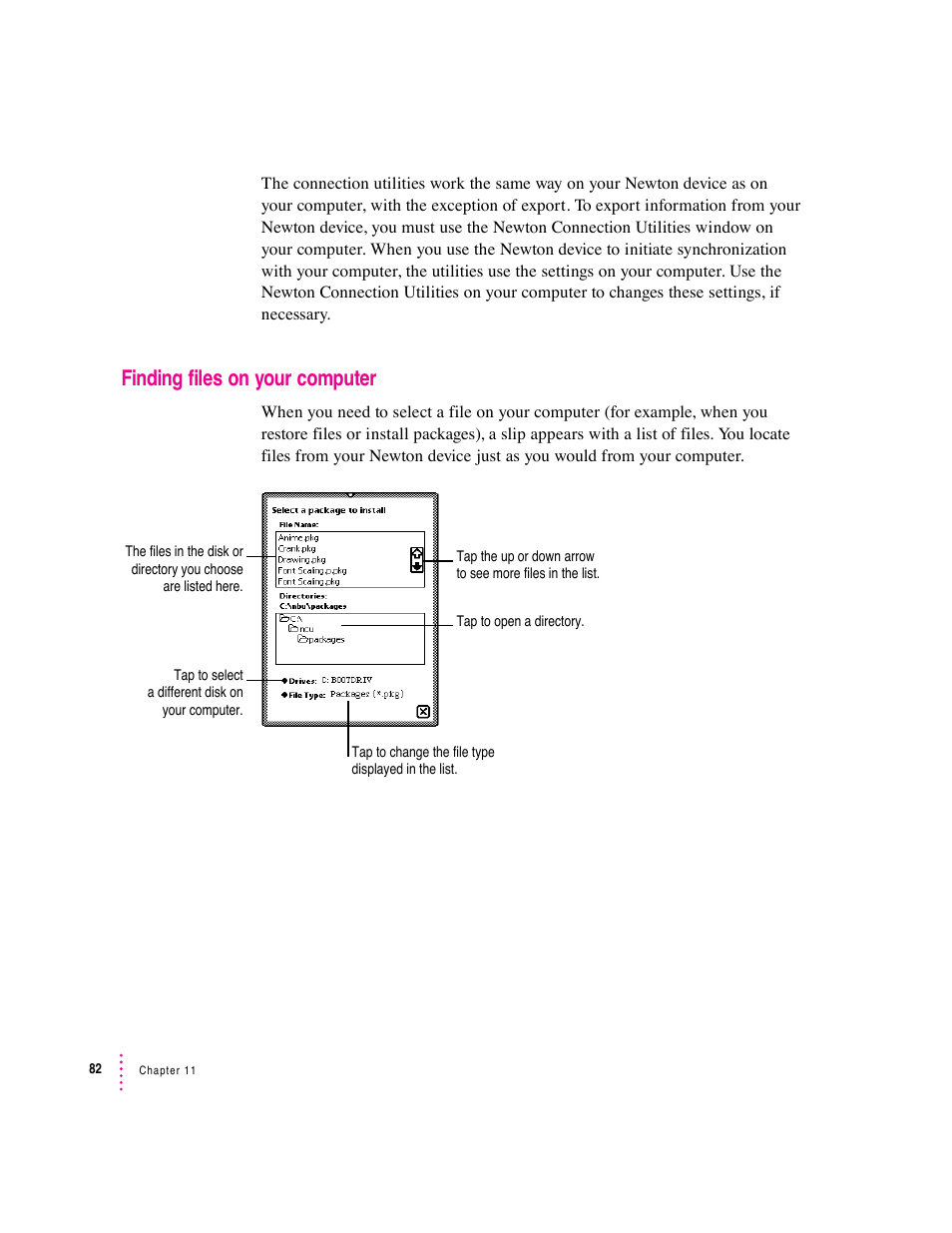 Finding files on your computer | Apple Newton Connection Utilities (for Windows) User Manual | Page 82 / 108