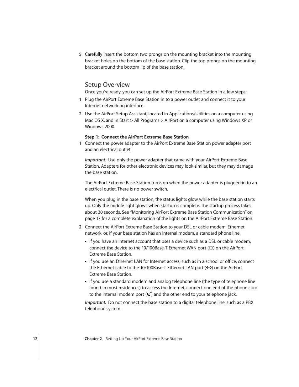 Setup overview | Apple AirPort Extreme Base Station v4.2 User Manual | Page 12 / 36
