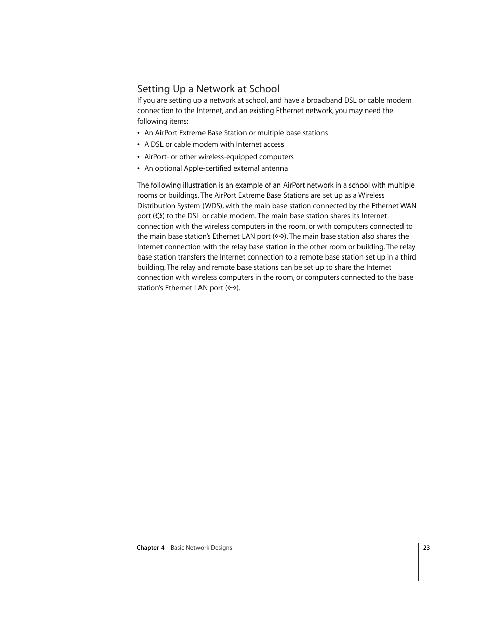 Setting up a network at school | Apple AirPort Extreme Base Station v4.2 User Manual | Page 23 / 36