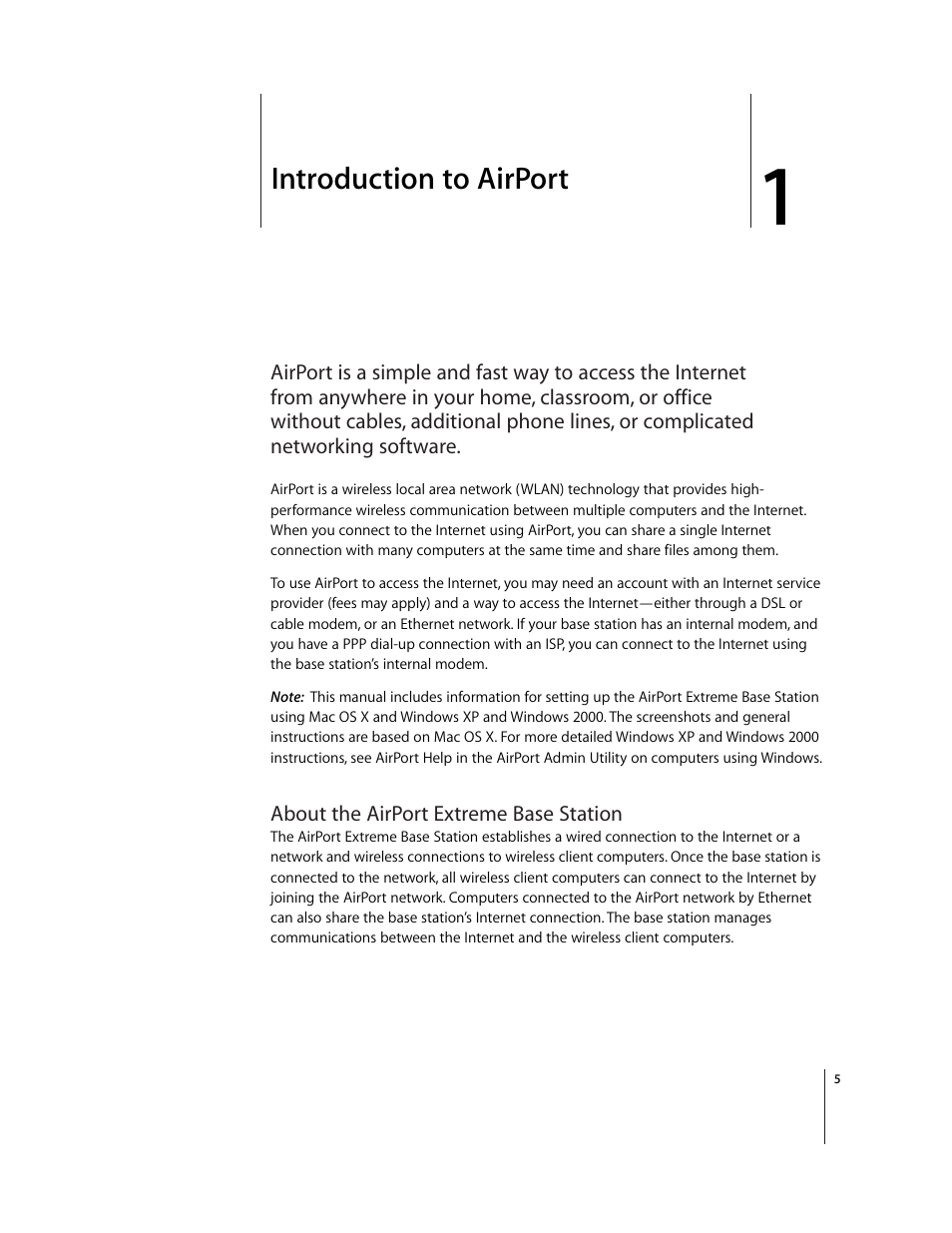 Introduction to airport, About the airport extreme base station, Chapter 1 | Apple AirPort Extreme Base Station v4.2 User Manual | Page 5 / 36
