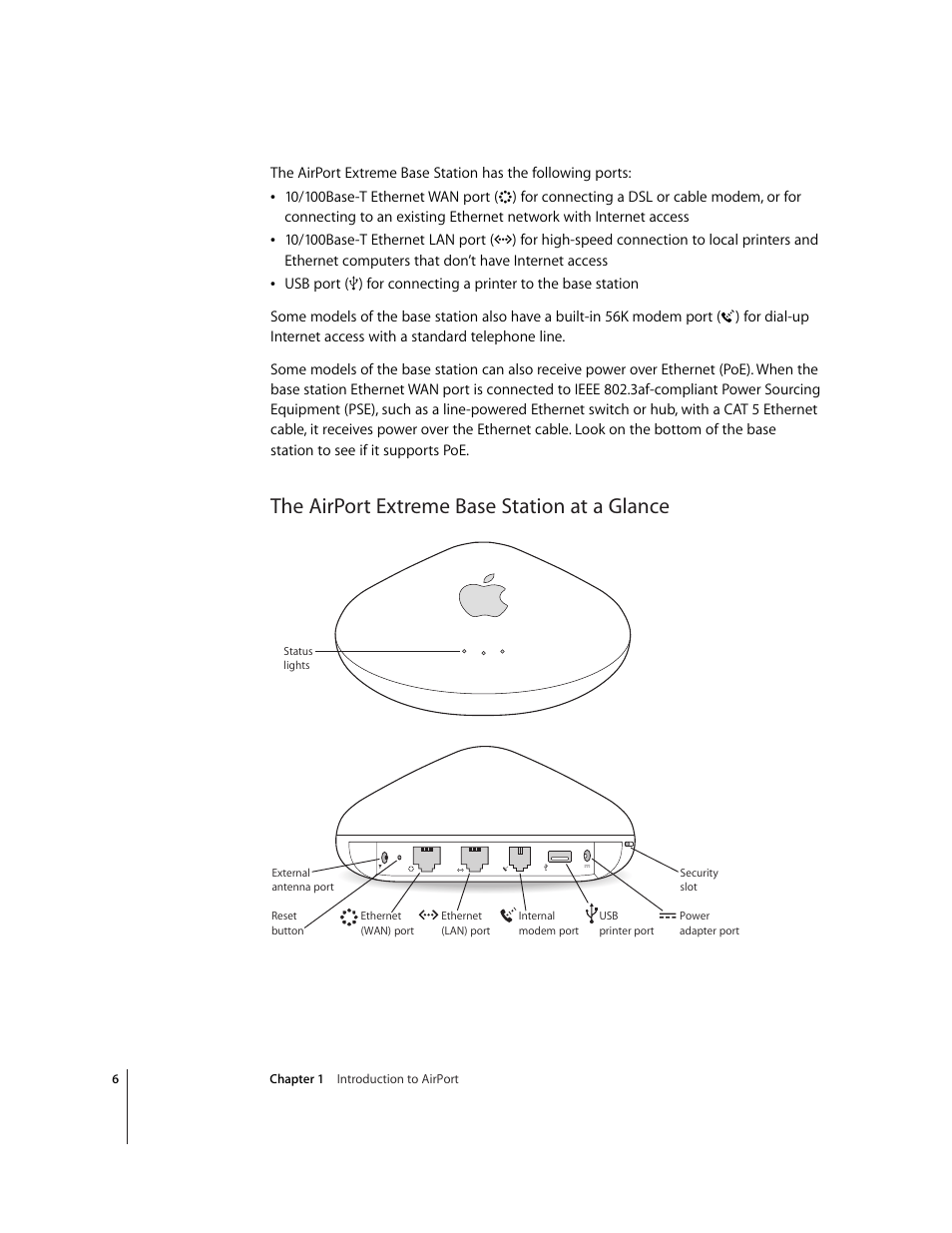 The airport extreme base station at a glance | Apple AirPort Extreme Base Station v4.2 User Manual | Page 6 / 36