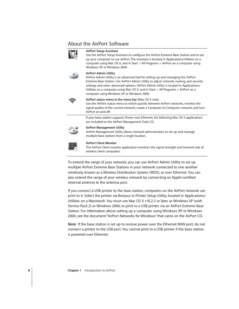 About the airport software | Apple AirPort Extreme Base Station v4.2 User Manual | Page 8 / 36